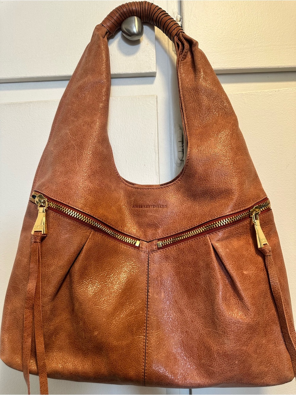 Genuine Leather Hobo Tote Bag - Light Rust Gia